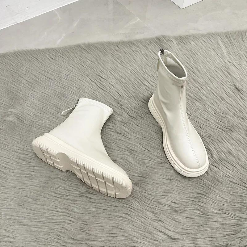 Fashion 2024 Women Long Boots Thick Sole Ladies Zipper Knight Flats Heel Boots Fashion Knee-high Boots Keep Warm Plush Winter Shoes