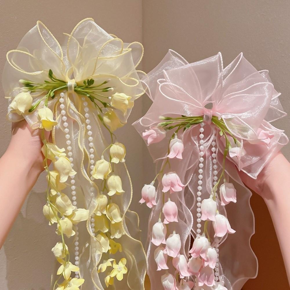 Tassel Fairy Flower Hair Clip Long Ribbon Flower Hairpin Princess Lace Bow Duckbill Clip Bride