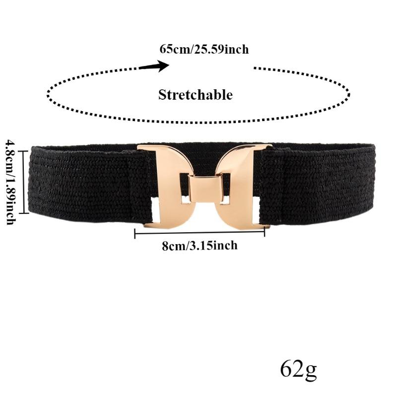 Fashionable Straw Waist Belt - Stretch Woven Elastic Waistband Unique and Versatile with Glossy Geometric Buckle Women's Belts