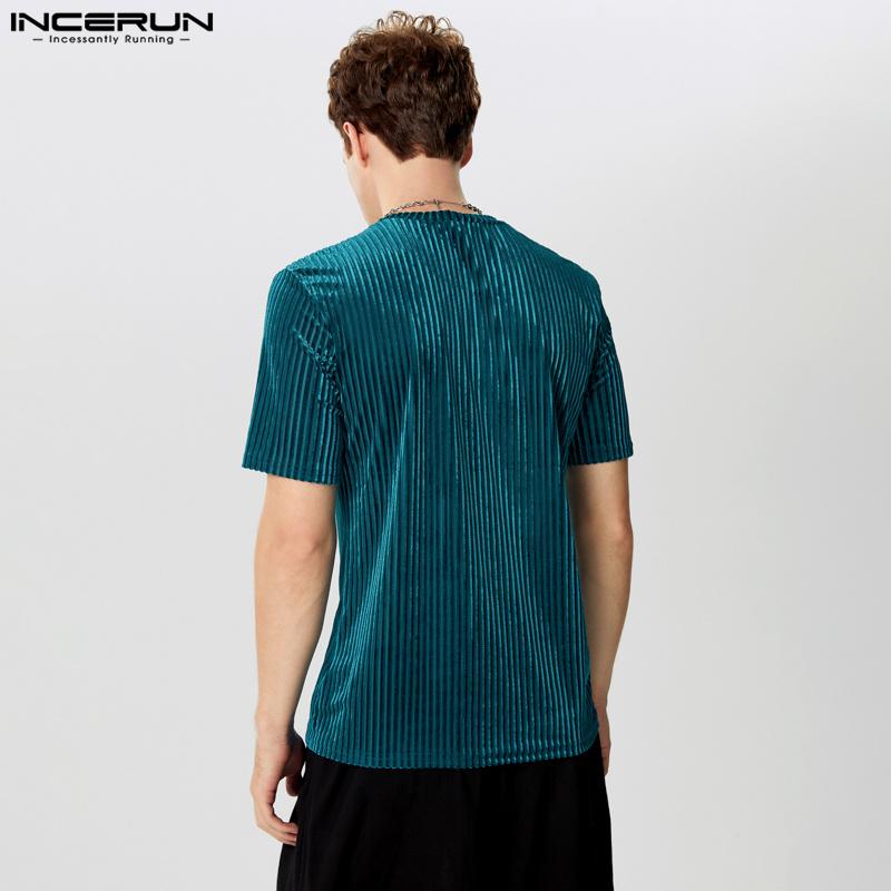 INCERUN Летние мужские футболки с коротким рукавом и круглым вырезом, повседневные блестящие футболки