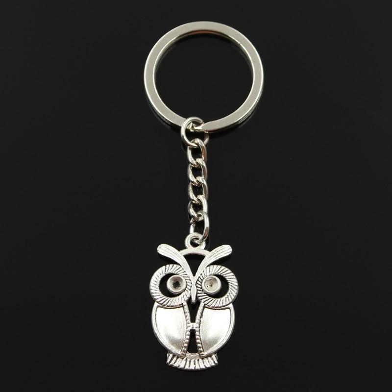 Fashion 30mm Key Ring Metal Key Chain Keychain Jewelry Antique Silver Color Plated Big Eyes Owl 34x21mm