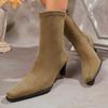 Fashionable Square Toe Style Elegant Banquet Women's Boots Winter New Comfortable Suede Warm Casual High-heeled Boots