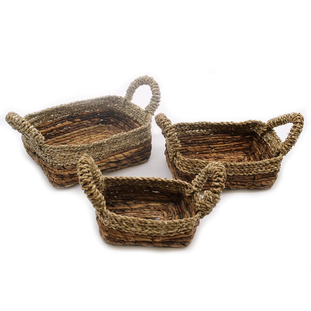 Seagrass Baskets Set of 3, Square Banana Leaf