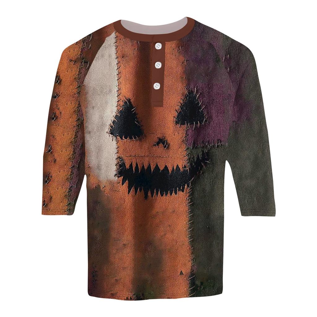 Men's Halloween Printed Collar Three-Quarter Sleeve