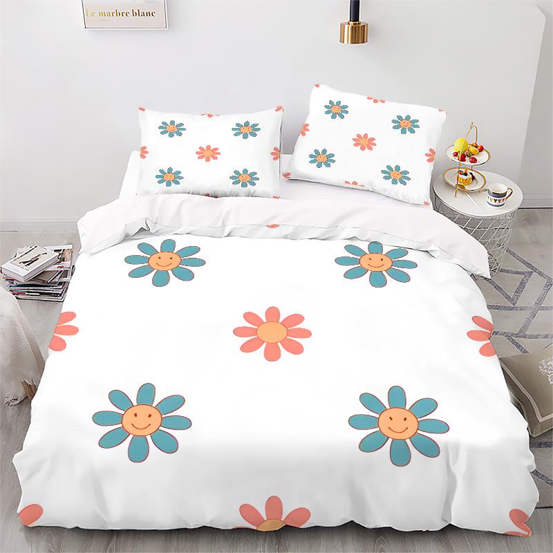 White Flowers Style - Digital Printed Duvet Set - Polyester - Bedroom Decor -1 Bed Cover +2 Pillowcases (no Pillow Core)