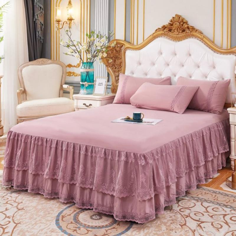 Lace Bed Skirt Luxury Princess Girl Bedspread Queen King Size Spring Fitted Sheets Bed Mattress Cover Retro Bedding with Skirt