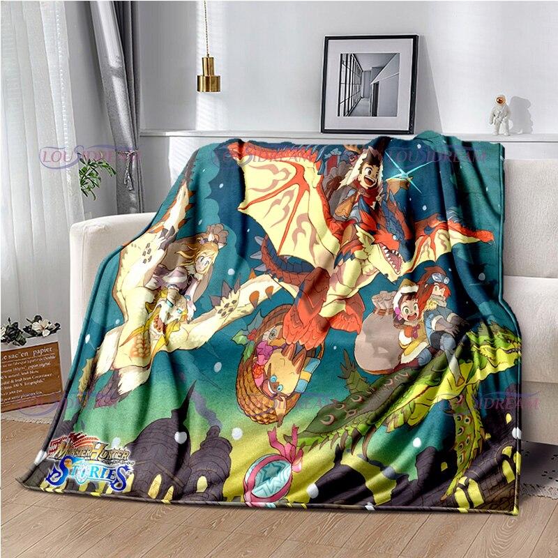 Monster Hunter Stories Soft Flannel Blanket Cartoon Blanket for All Seasons Warm Cozy Fluffy Blanket for Sofa Bed Living Room