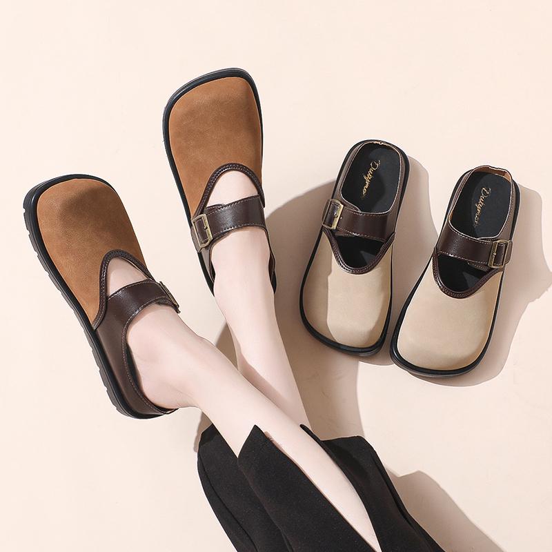 Fashion 2024 Metal Chain Slippers Outdoor Slides Slippers Women Shoes Woman Black Beige Round Cover Toe Waterproof Slippers Plus Size