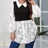 Женская мода темперамент лацкан поддельные два больших размера рубашка цвет контрастный фонарь рукав топ
