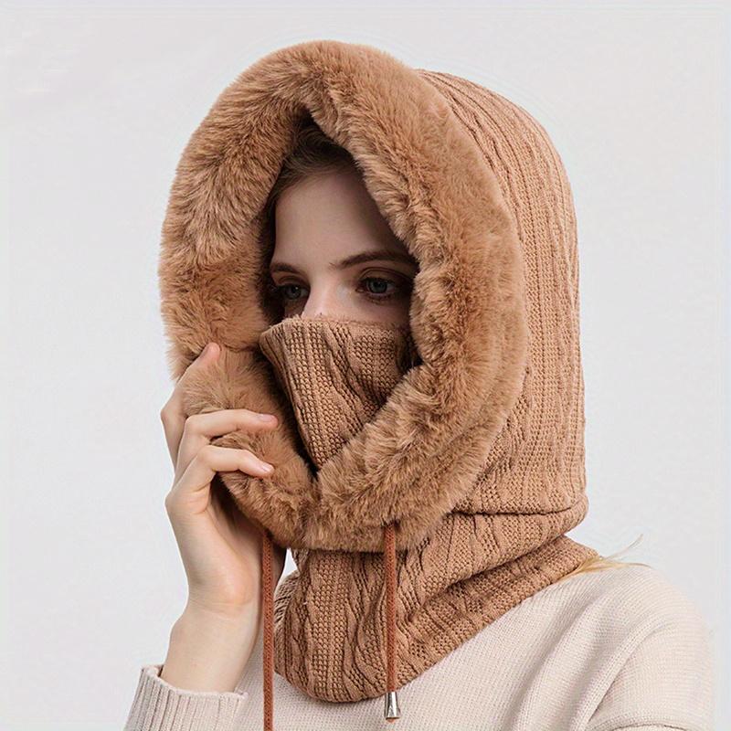 Зимняя теплая пушистая шапка, толстая однотонная Балаклава, плюшевая подкладка, холодостойкие уличные лыжные шапки, шапки для женщин