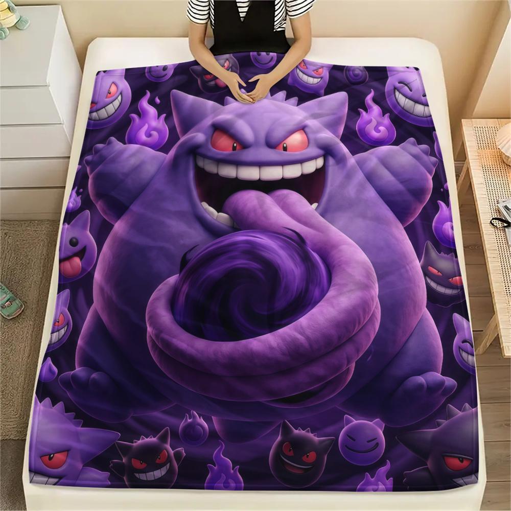 Cute Pokémon Print Flannel Blanket, Warm Comfortable for Bedrooms, Sofas, Beds, Chairs, Picnics, Travel -HE35