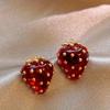 Exquisite Cute Red Strawberry Earrings for Women Sweet Personality Creative Simple Design Fruit Zircon Girls' Party Gifts