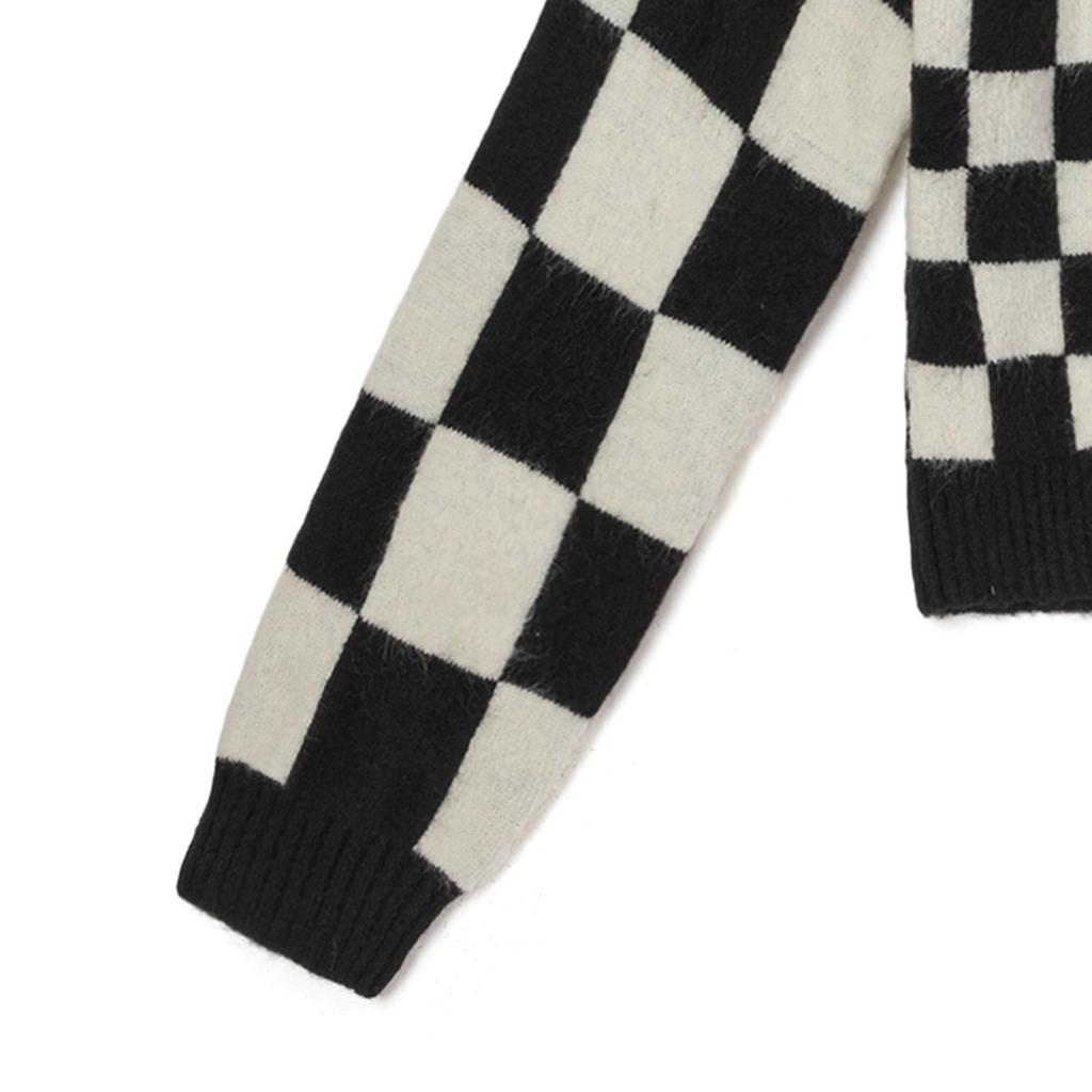 Vans Checkerboard Logo Embroidered Short Button Long Sleeve Sweater Women Sweater Black White VN00042MBLK