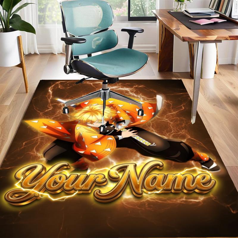 Agatsuma Zenitsu Design Area Rug Personalized Name- Non-Slip, Soft & Cozy Floor Mat for Living Room, Office - Indoor/Outdoor Carpet