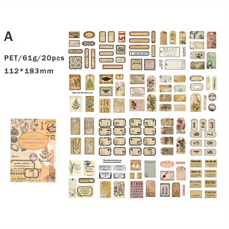 20 листов винтажных наклеек для скрапбукинга книги ПЭТ-материалы творческий журнал DIY коллаж материал журнальные принадлежности наклейки