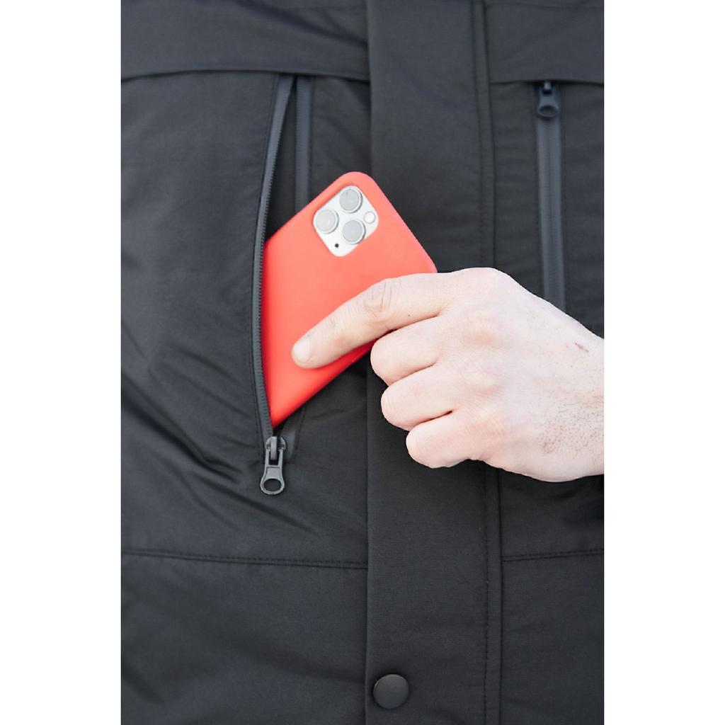 Мужское черное флисовое зимнее пальто с водо- и ветрозащитным капюшоном