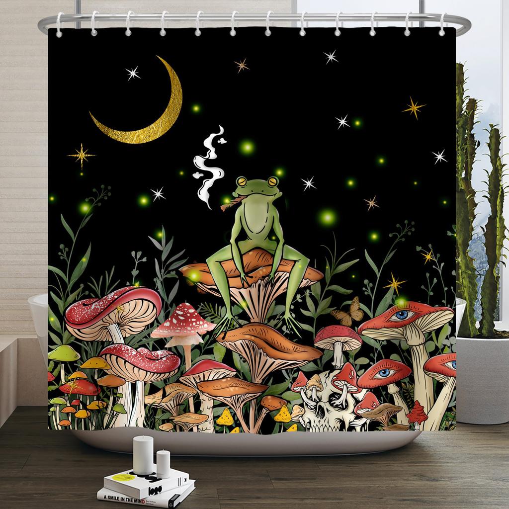 Funny Frog Shower Curtain for Bathroom Mushroom Butterfly Floral Green Plant Cartoon Animal Waterproof Polyester Shower Curtain