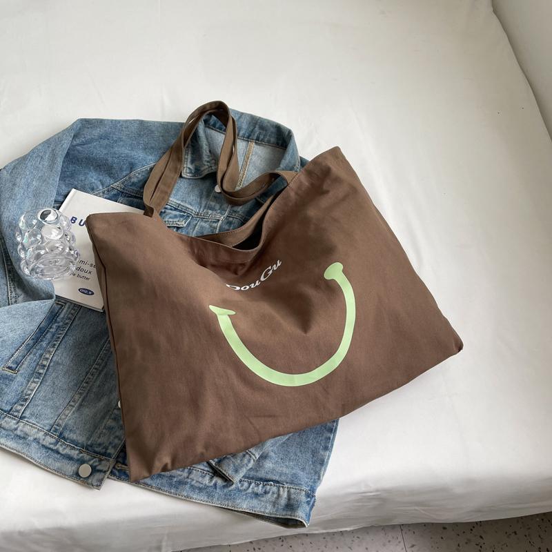 Сумка через плечо со смайлом, женская сумка, большая вместительная сумка для студенток