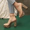 2024 Women's Shoes New PVC Transparent  Shoes Casual Slippers Summer Retro Print Open Toe High Heel Slippers Light  Comfortable