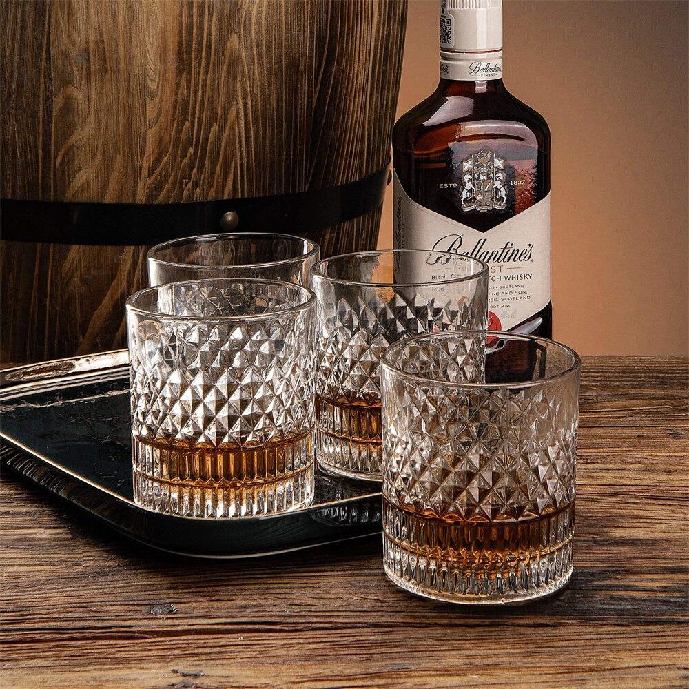 4 Styles 4pcs Clear Crystal Whisky Glasses Set Rocks Wine Glasses Glassware for Cocktail Scotch Bourbon Gin Brandy Rum Drinks