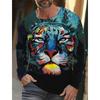 Design Trendy Men's Animal 3D Digital Printed Men's Round Neck Long Sleeved T-shirt Casual American T-shirt