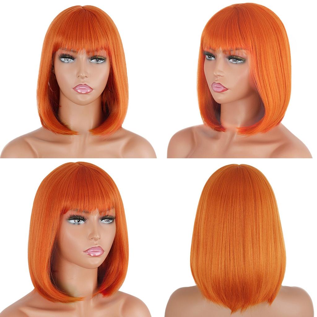MISSQUEEN Короткий парик из синтетического волокна оранжевого цвета с челкой для женщин, ежедневный парик, черный, коричневый, серый, длина до плеч