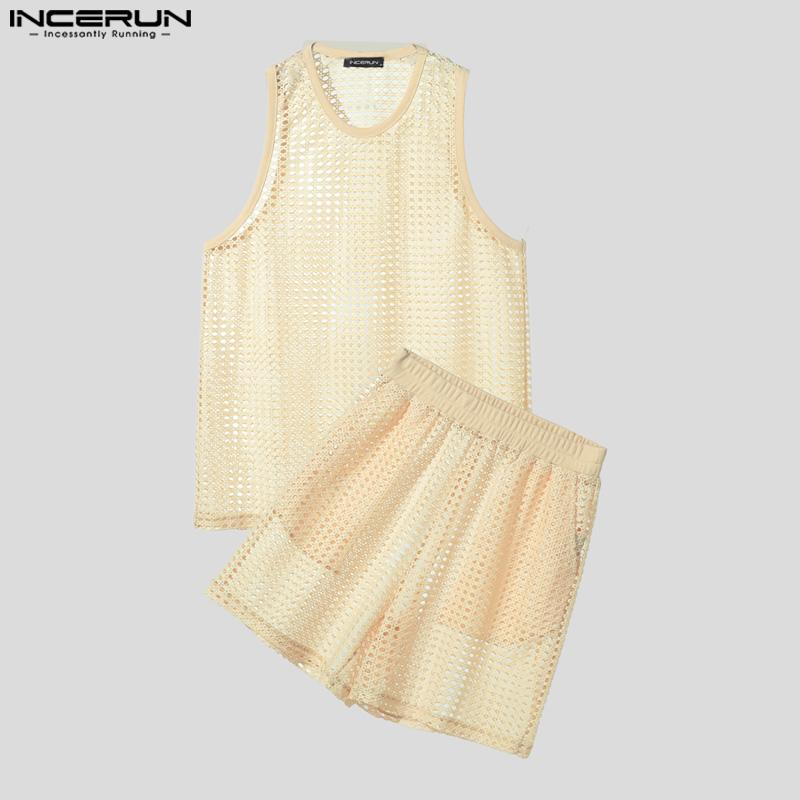 INCERUN Мужские майки без рукавов с вырезами и шорты, пляжные комплекты из двух предметов