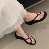 Genuine  Toe Strap Clip On Flip Flops Women 2025 Summer New Style with Thick Heel and Small Wedge Heel Sandals Slippers