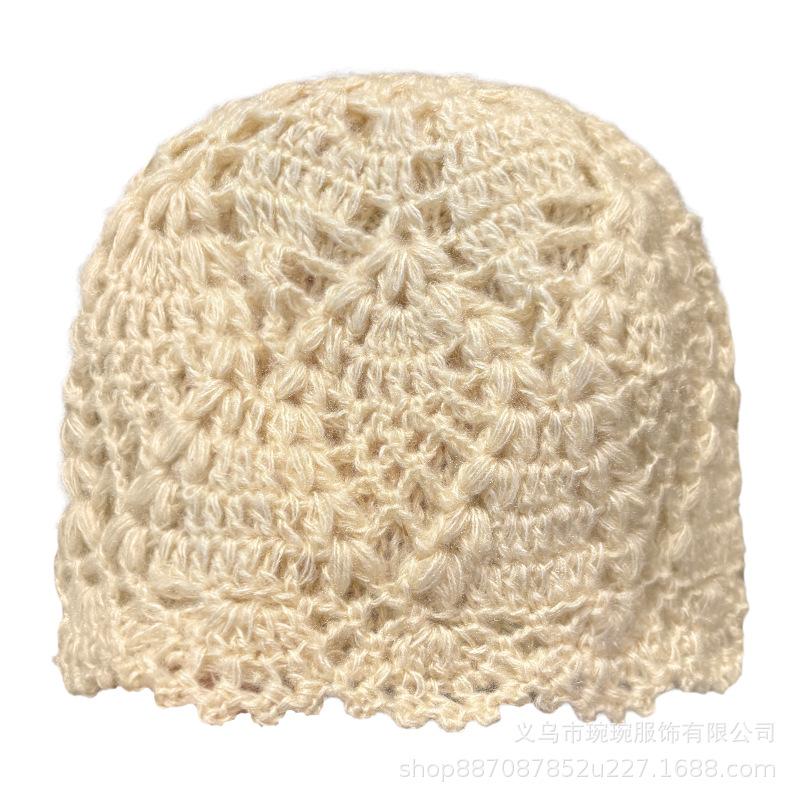 New handmade link flower decorative temperament simple knitted hat autumn and winter new face small literary wool hat