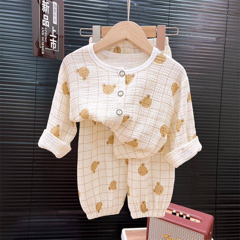 Детский тонкий комплект Мальчиковая пижама Летний комплект из двух предметов Девочковый Детский кружевной и кружевной Кондиционер Домашний костюм Комплект