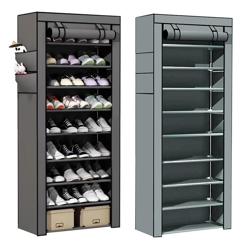 10 Tier Shoe Rack Organizer Dustproof Fabric Holds 30 To 40 Pairs Shoes Space Saving Free Standing Tall Shoe Storage Shelf