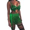 Women's Halloween Sequined Tassel Belly Dance Jazz Pole Dance Costume Top And Bottom