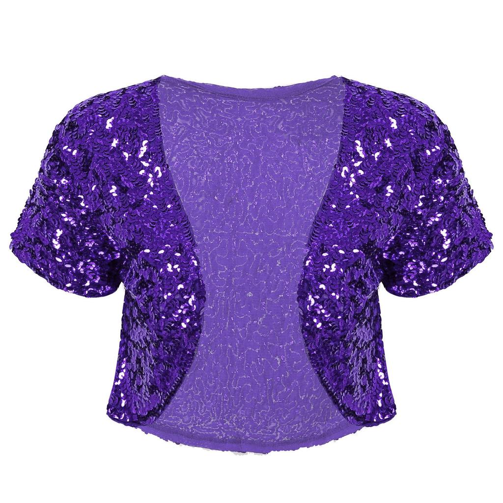Womens Glitter Sequin Cropped Waistcoat Jacket Cardigan Coat Shiny Outwear Stage Performance Costume