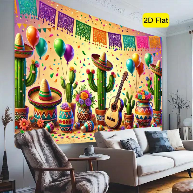 [2D Flat Banner] 1 piece of vibrant Mexican party backdrop - birthday photo booth backdrop