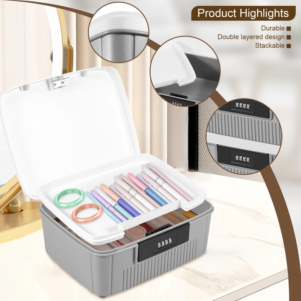 Сейф с кодовым замком, Домашний прочный органайзер для конфиденциальных документов и удостоверений личности, Вместительный, Запираемый, Настольный ящик для хранения