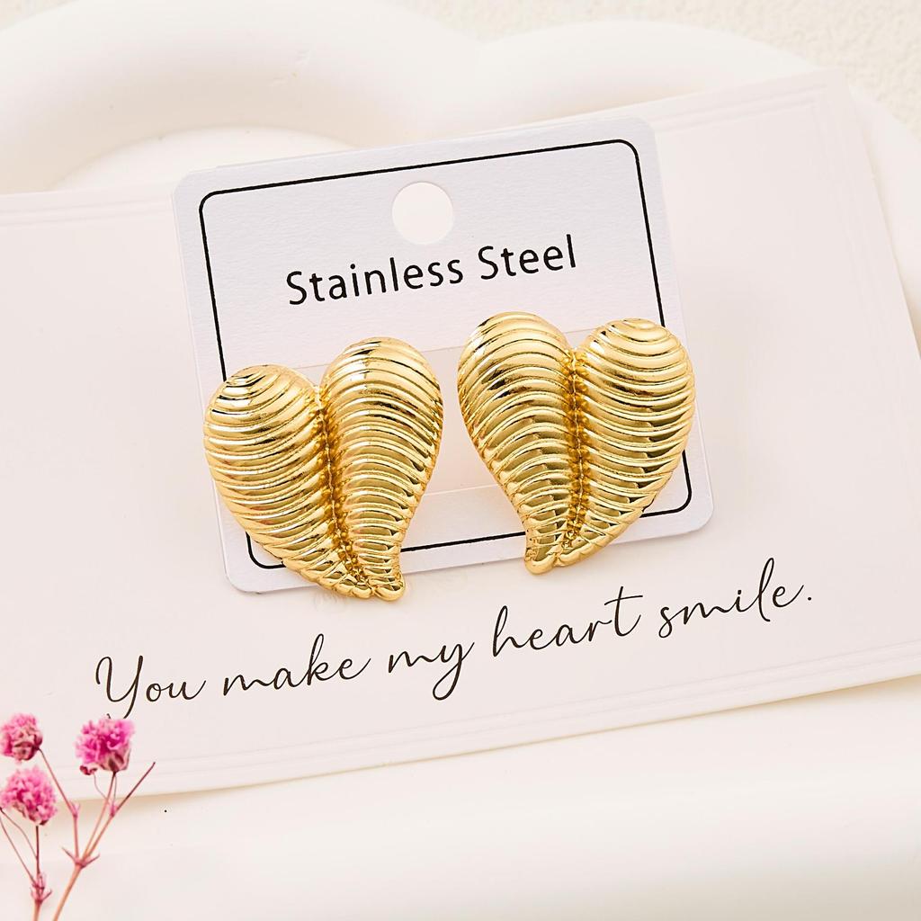 Геометрические полосатые серьги-гвоздики в форме сердца из нержавеющей стали для женщин