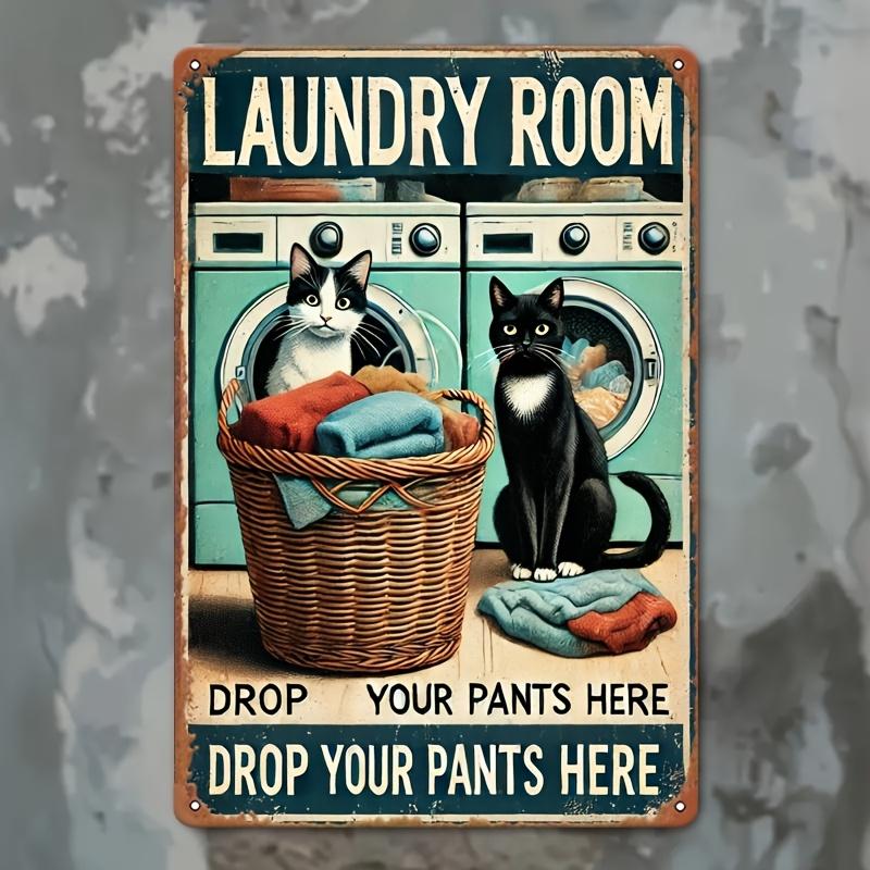 Wall Art Cat Laundry Room Reminder Sign Vintage Metal Iron Painting Art Decoration Easy Installation IndoorOutdoo