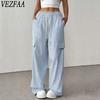 VEZFAA Women's Fashion Casual Solid Color Print High Waist Trousers Pants & Capris