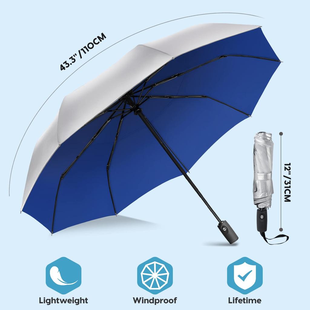 ZOMAKE Folding UV Rain or Rainy Season Typhoon Includes Storage Case Umbrella, Large, 9-Rib, One-Touch Operation, Windproof, Protection,