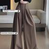 Осенние женские высококачественные серые повседневные брюки со шнуровкой и утягивающим живот широкими штанинами длиной до пола