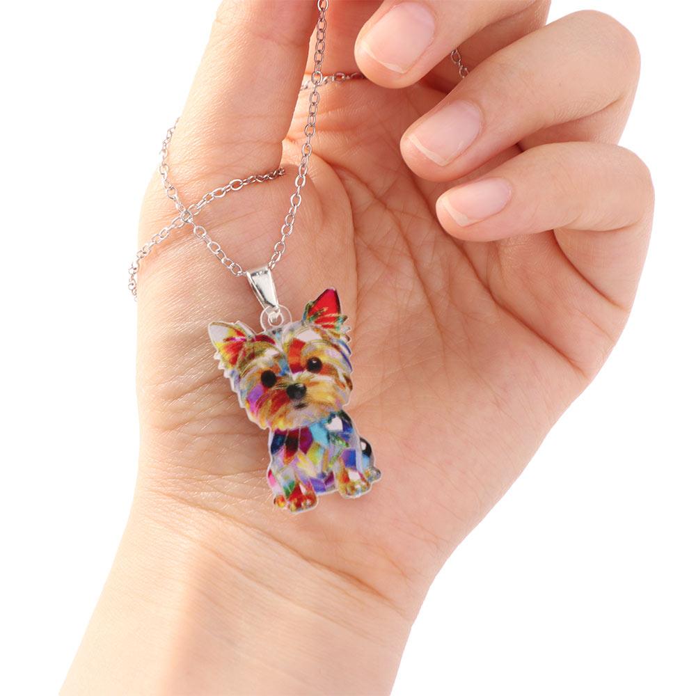 2D Flat Yorkshire Terrier Necklace Acrylic Dog Pendant Necklace Puppy Neck Chain Decoration