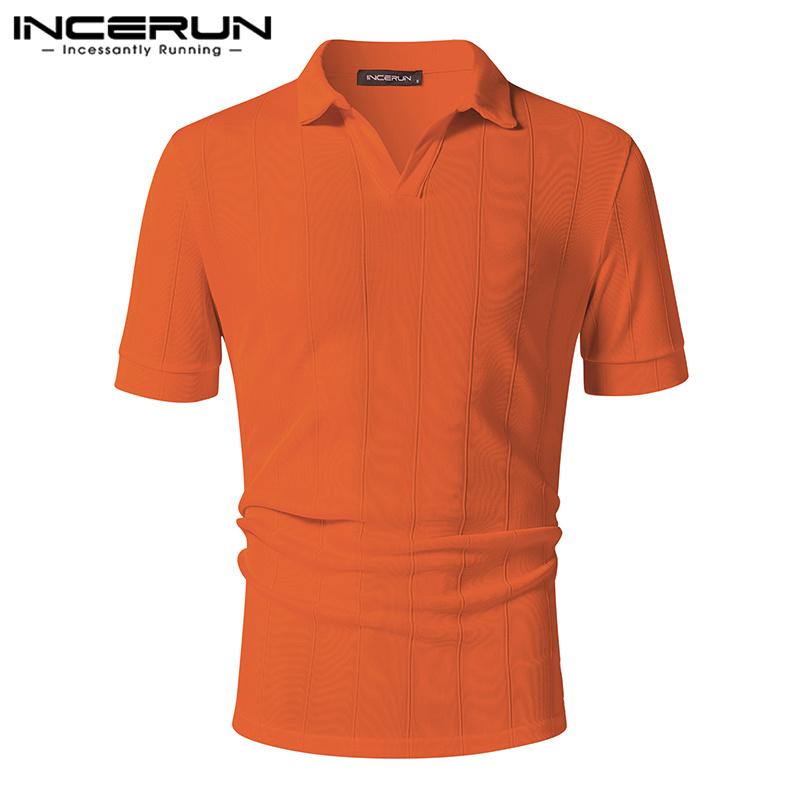 INCERUN Летние мужские тонкие топы-поло с короткими рукавами и V-образным вырезом с лацканами