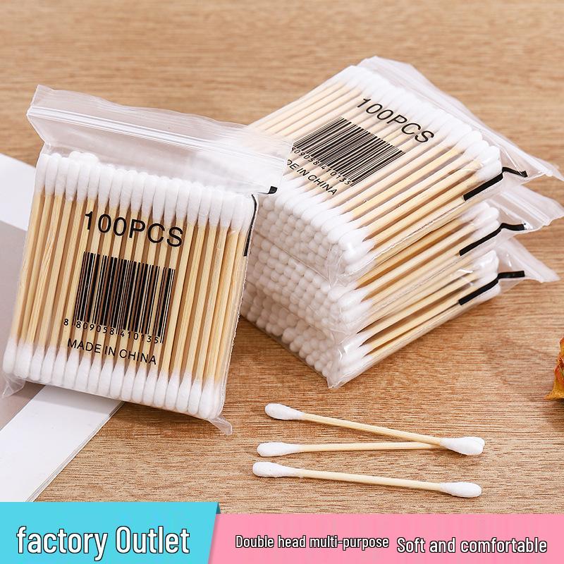 Dual-Head Cotton Swabs: 100pcs Wooden Stick Makeup & Ear Cleaning Swabs with Pointed & Round Heads