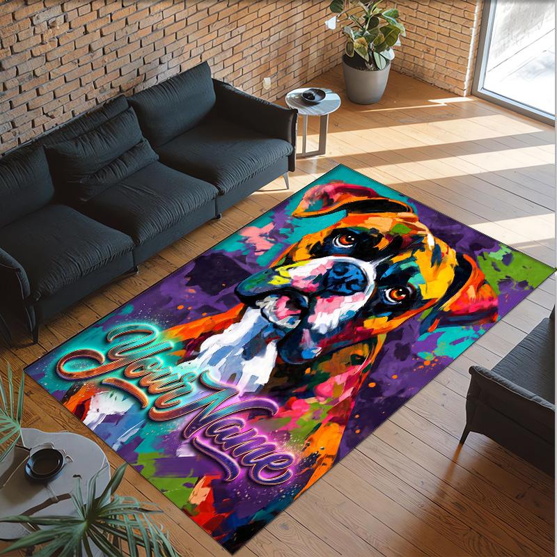 Rainbow Theme Crystal Velvet Floor Rug Personalized Custom Name Text Warm Carpet Home Decoration