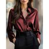 Women S Long Sleeve V Neck Button Down Solid Color Elegant Blouse