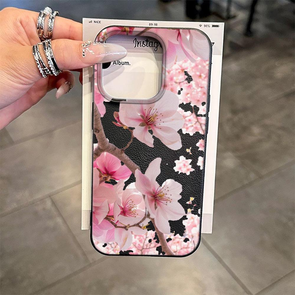 Высококачественный Красивый Розовый Чехол с Цветами Персика для iPhone 17 Pro Max 17Air 16 15 14 13 12 11 Y2K Текстура Личи Задняя Крышка Funda
