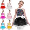 Girls Tutu Dress Sequined Bodice Layered Tulle Skirt Sleeveless Cutout Back Built-in Shorts Ballet Costume