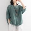 Summer Blouse Women Cotton Linen Shirt Vintage O Neck 3/4 Sleeve Blouses Loose Fit Blusas Tops Causal Holiday Work Tops Chemise