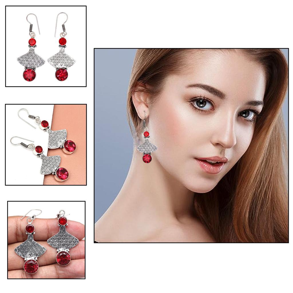 Pink Tourmaline Gemstone Unisex Women's Ethnic Silver Jewelry Earring 1.5''