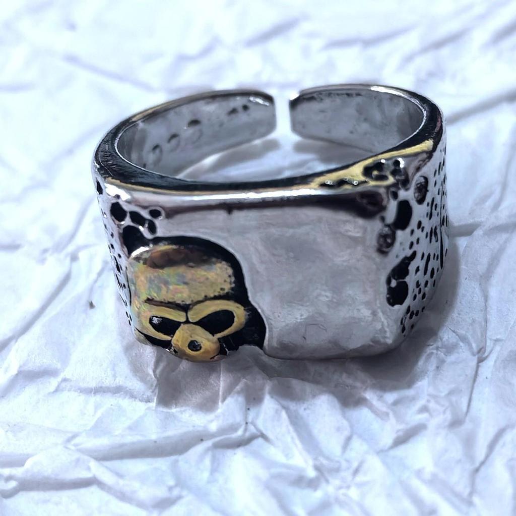 Преувеличенное ретро тайское серебряное кольцо-череп - Регулируемое открытое мужское кольцо